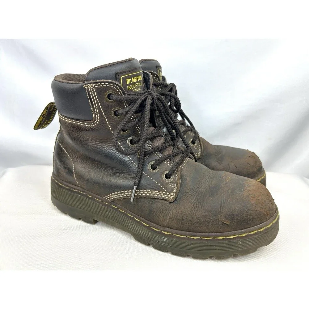 Dr Martens Steel Toe Work Boots Brown Leather Slip Resistant Winch St Men’s 8
